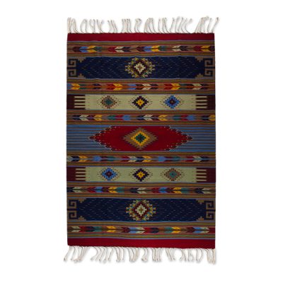 Wool area rug, 'Oaxacan Happiness' (6.5x10) - 7x10 Wool Area Rug with Multicolored Geometric Motifs