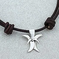 Men's Raindrop Necklace / Solid Sterling Silver / Rustic Hammer Forged Drop  / Adjustable Leather Cord