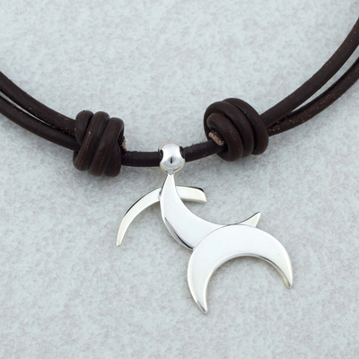 Sterling silver pendant necklace, 'Sagittarius Moon' - Taxco Sterling Silver Sagittarius Mexican Pendant Necklace