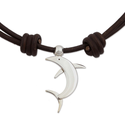 Sterling silver pendant necklace, 'Sleek Dolphin' - Taxco Sterling Silver Dolphin Pendant Necklace from Mexico