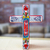 Ceramic wall cross, 'Red Lily' - Ceramic Wall Cross with Multicolored Motifs from Mexico
