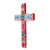 Ceramic wall cross, 'Red Lily' - Ceramic Wall Cross with Multicolored Motifs from Mexico