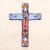 Ceramic wall cross, 'Orange Lily' - Hand Crafted Multicolored Ceramic Wall Cross From Mexico thumbail
