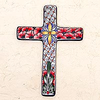 Ceramic wall cross, Flower Field