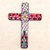 Ceramic wall cross, 'Flower Field' - Multicolored Ceramic Mexican Wall Cross with Floral Motifs thumbail