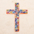 Ceramic wall cross, 'Spiritual Fireworks' - Artisan Crafted Multicolored Ceramic Wall Cross from Mexico thumbail