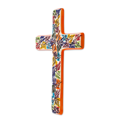 Ceramic wall cross, 'Spiritual Fireworks' - Artisan Crafted Multicolored Ceramic Wall Cross from Mexico