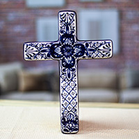 Featured review for Ceramic wall cross, Talavera Flower