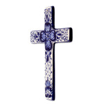 Ceramic wall cross, 'Talavera Flower' - Hand Crafted Talavera Style Ceramic Wall Cross from Mexico