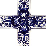 Ceramic wall cross, 'Talavera Flower' - Hand Crafted Talavera Style Ceramic Wall Cross from Mexico