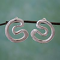 Sterling silver drop earrings, 'Taxco Waves' - Taxco 925 Sterling Silver Drop Earrings from Mexico