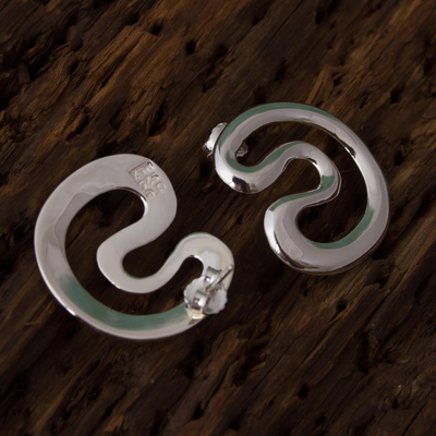 Sterling silver drop earrings, 'Taxco Waves' - Taxco 925 Sterling Silver Drop Earrings from Mexico