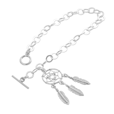 Sterling silver charm bracelet, 'Pleasant Dreams' - Sterling Silver Dream Catcher Pendant Bracelet from Mexico