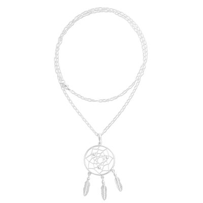 Sterling silver pendant necklace, 'Pleasant Dreams' - Sterling Silver Dream Catcher Pendant Necklace from Mexico