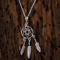Sterling silver pendant necklace, 'Pleasant Daydreams' - Sterling Silver Dream Catcher Pendant Necklace from Mexico