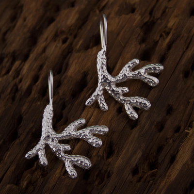 Sterling silver drop earrings, 'Shining Coral' - 925 Sterling Silver Coral Drop Earrings by Mexican Artisans
