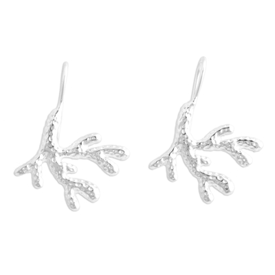 Sterling silver drop earrings, 'Shining Coral' - 925 Sterling Silver Coral Drop Earrings by Mexican Artisans