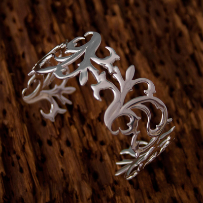 Sterling silver cuff bracelet, 'Twisting Branches' - Taxco Sterling Silver Cuff Bracelet by Mexican Artisans