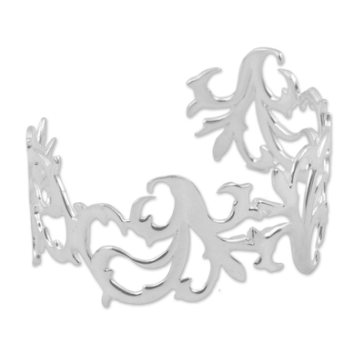 Sterling silver cuff bracelet, 'Twisting Branches' - Taxco Sterling Silver Cuff Bracelet by Mexican Artisans