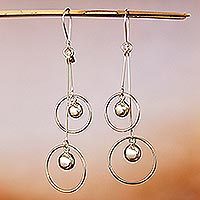 Sterling silver dangle earrings, 'Satellite Spheres' - Sterling Silver Hoop Dangle Earrings by Mexican Artisans