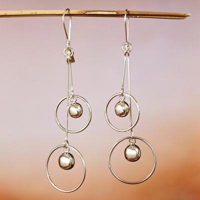 Sterling silver dangle earrings, Satellite Spheres