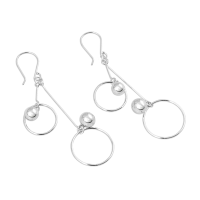 Sterling silver dangle earrings, 'Satellite Spheres' - Sterling Silver Hoop Dangle Earrings by Mexican Artisans