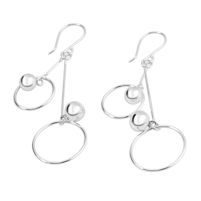 Sterling silver dangle earrings, 'Satellite Spheres' - Sterling Silver Hoop Dangle Earrings by Mexican Artisans