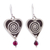 Garnet dangle earrings, 'Spiral Hearts' - Heart Shaped Garnet Dangle Earrings by Mexican Artisans