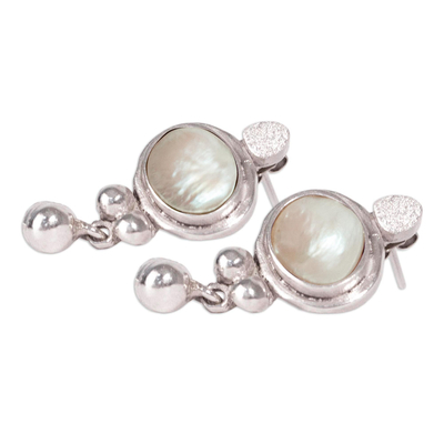Cultured pearl drop earrings, 'Magic Aura' - Cultured Pearl and Sterling Silver Earrings from Mexico