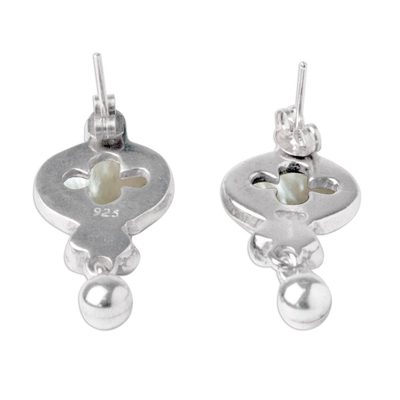 Cultured pearl drop earrings, 'Magic Aura' - Cultured Pearl and Sterling Silver Earrings from Mexico