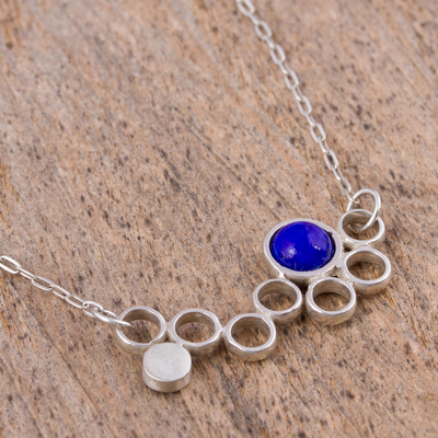 Lapis lazuli pendant necklace, 'Blue Bubble' - Lapis Lazuli and Sterling Silver Mexican Pendant Necklace