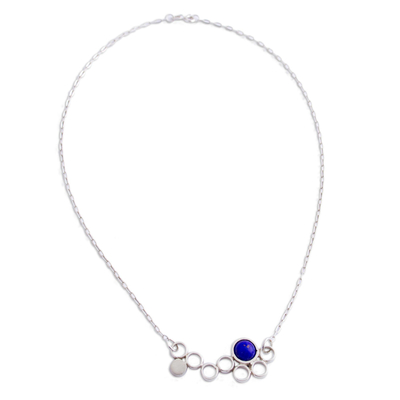 Lapis lazuli pendant necklace, 'Blue Bubble' - Lapis Lazuli and Sterling Silver Mexican Pendant Necklace
