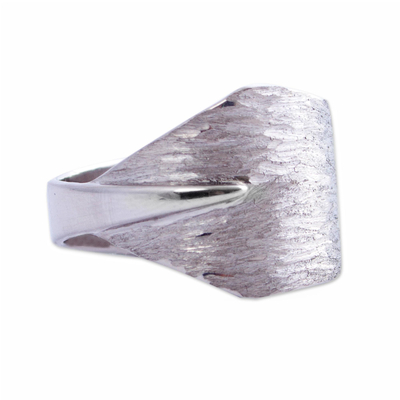 Sterling silver band ring, 'Warping Triangles' - Hand Crafted Sterling Silver Band Ring by Mexican Artisans