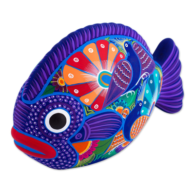 Hand Painted Decorative Vibrant Fish Sculpture from Mexico