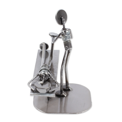 Recycled metal figurine, 'Chiropractic' - Handmade Chiropractic Recycled Metal Figurine from Mexico