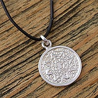 Sterling silver pendant necklace, 'Aztec History' - Mexican Aztec Calendar Unisex Necklace in Silver 925