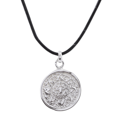 Collar colgante de plata de ley, 'Historia Azteca' - Calendario Azteca Mexicano Collar Unisex en Plata 925
