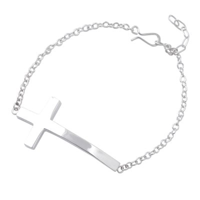 Sterling silver pendant bracelet, 'My Faith' - Modern Cross Bracelet Handcrafted of Taxco Sterling Silver