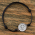 Sterling silver pendant bracelet, 'Tzolk'in Maya Calendar' - Sterling Silver and Black Cord Mayan Calendar Bracelet