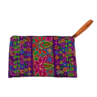 Multicolored Embroidered Silk Floral Wristlet from Mexico