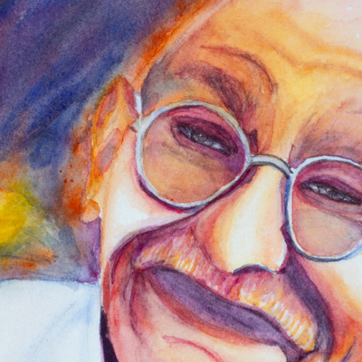 'Illuminated' - Colorful Signed Expressionist Painting of Gandhi from Mexico