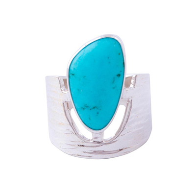 Turquoise cocktail ring, 'Imperial Crown' - Turquoise and Sterling Silver Cocktail Ring from Mexico