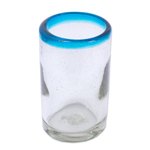 Handblown drink glasses, 'Aqua Kiss' (set of 6) - Set of Six Hand-Blown Recycled Juice Glasses from Mexico