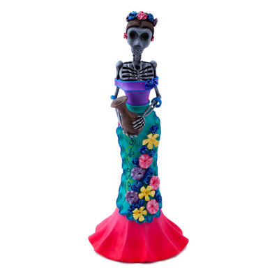 Hand Painted Catrina Sculpture in Strawberry and Violet