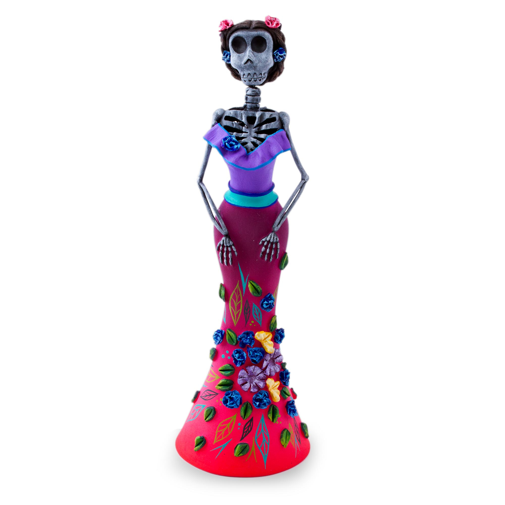 Hand Painted Catrina Sculpture in Strawberry and Boysenberry - Floral ...