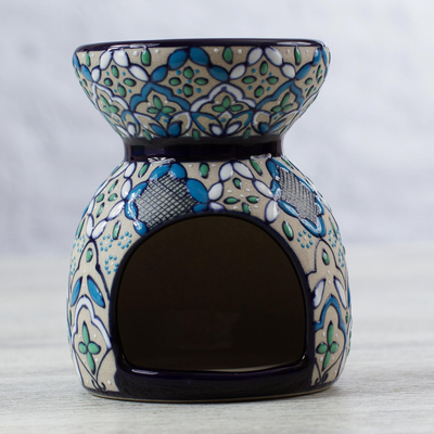 Calentador de aceite de cerámica - Calentador de aceite de cerámica geométrico floral hecho a mano