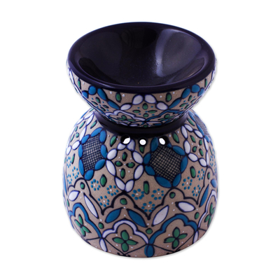 Ölwärmer aus Keramik - Handgefertigter, floraler, geometrischer Ölwärmer aus Keramik