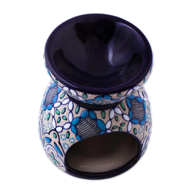 Calentador de aceite de cerámica - Calentador de aceite de cerámica geométrico floral hecho a mano