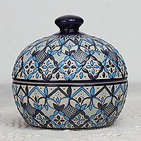 Ceramic decorative jar, 'Drops of the Sky' - Hand-Painted Ceramic Decorative Jar in Blue from Mexico