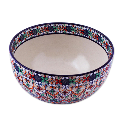 Ceramic serving bowl, 'Guanajuato Festivals' - Handcrafted Floral Ceramic Serving Bowl from Mexico